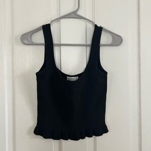 Zara Black Ribbed Tank with Ruffle Hemline